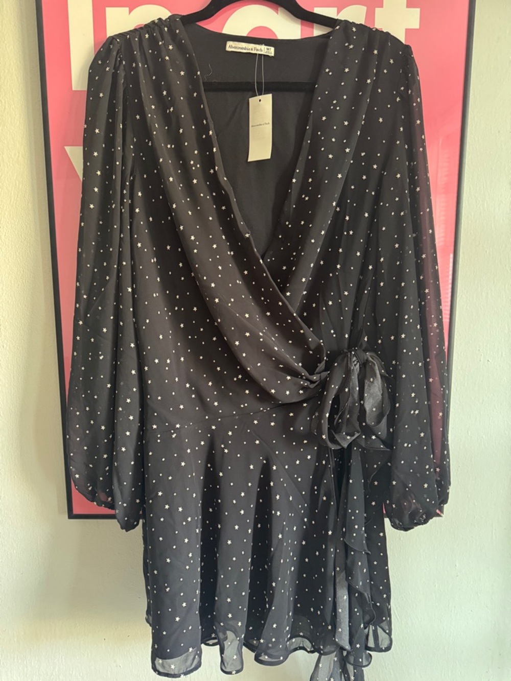 Alice + Olivia Black Star-Print Wrap Mini Dress